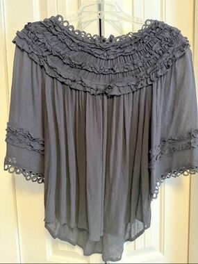 Anthropologie Gray Ruffled Boho Blouse